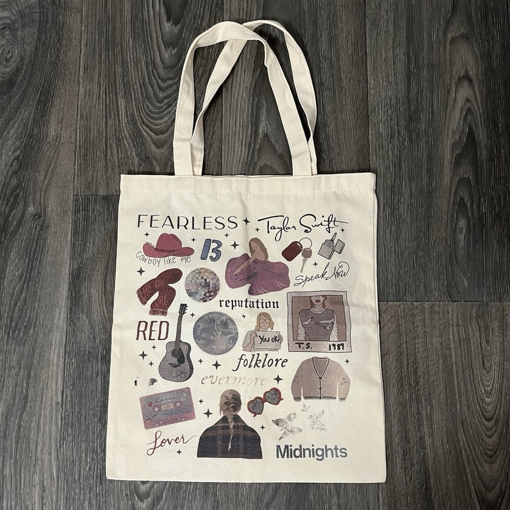 Taylor Swift 13 x 15 Durable Canvas Double Sided Tote Bag Fearless Album Icons